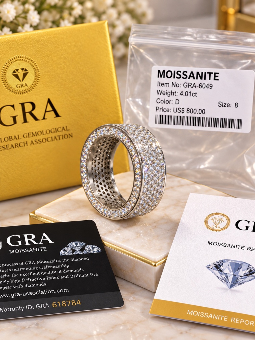 Moissanite Pave Eternity Ring in Silver with White Stones